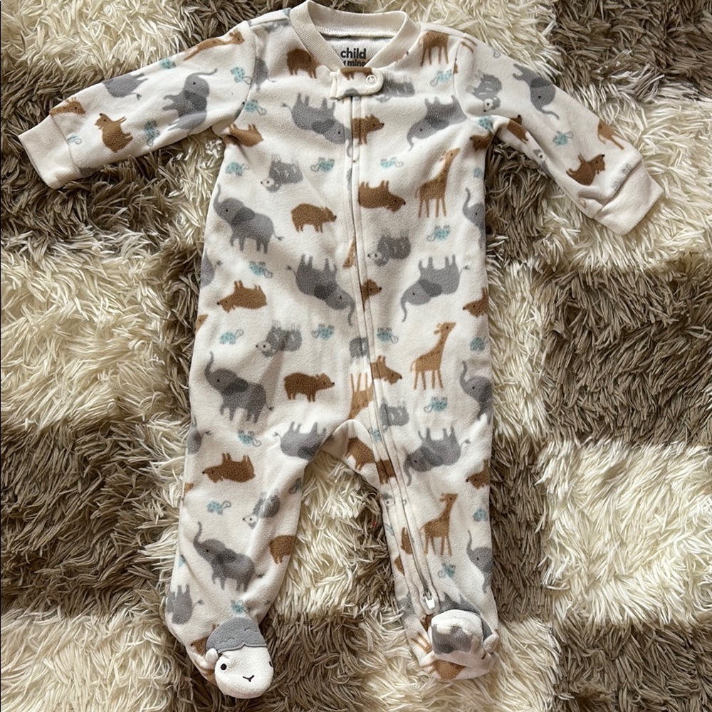 Carter's Cream and Gray Footies with Woodland Animal Print